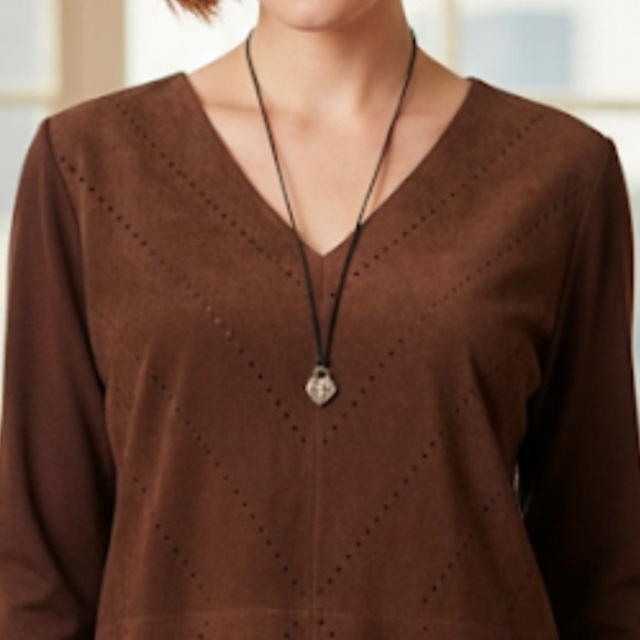 ecru  brown suede long sleeve top - Picture 14 of 14